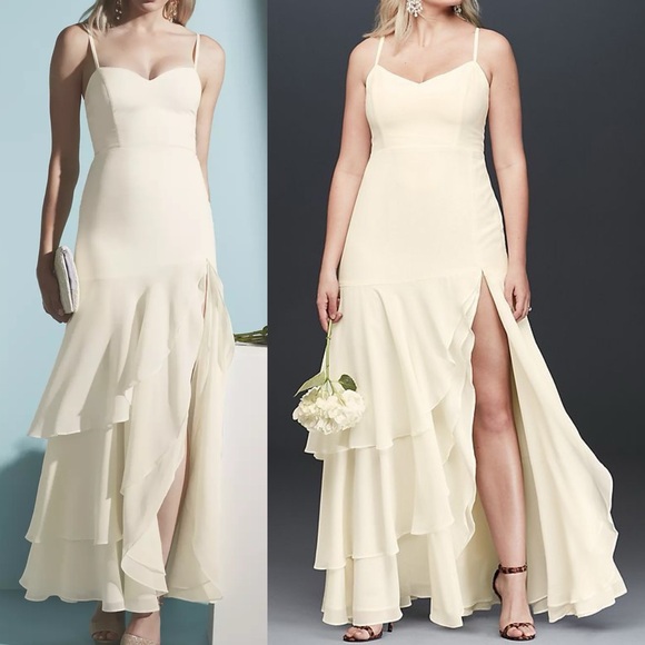 Fame and Partners Davids Bridal Ophelia Tiered Ruffle Dress Cream Wedding 16 - Picture 1 of 7